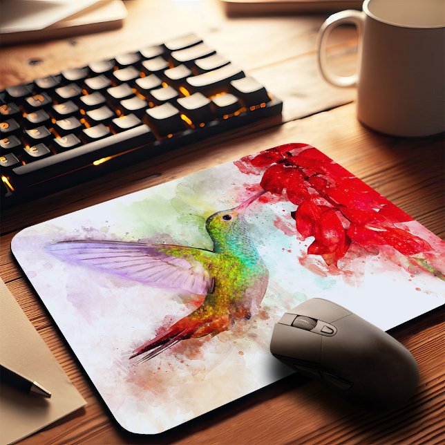 Hummingbird mit Blume Wasserfarbe - 03 Mousepad (Von Creator hochgeladen)
