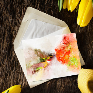 Hummingbird mit Blume Wasserfarbe - 05 Postkarte