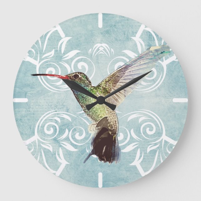 Hummingbird mit Geblüht Hintergrund Große Wanduhr (Vorderseite)
