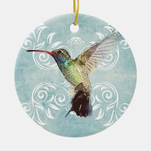 Hummingbird mit Geblüht Hintergrund Keramik Ornament (Vorne)
