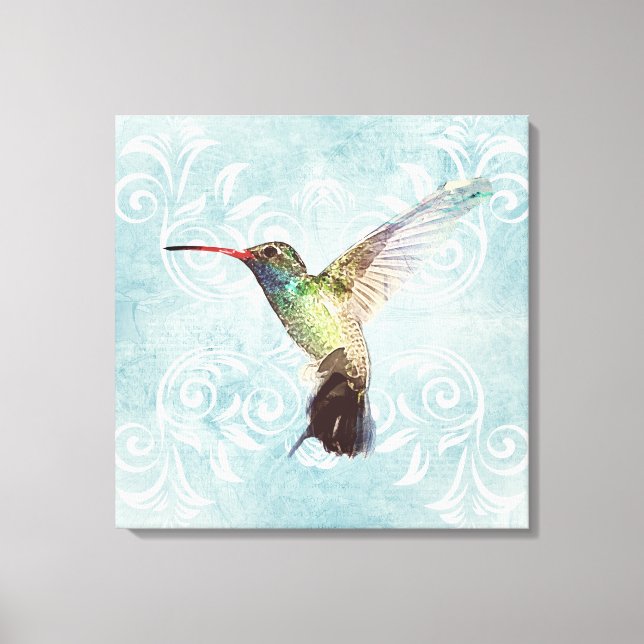 Hummingbird mit Geblüht Hintergrund Leinwanddruck (Vorderseite)