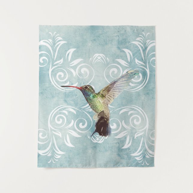 Hummingbird mit Geblüht Hintergrund Wandteppich (Vorderseite)