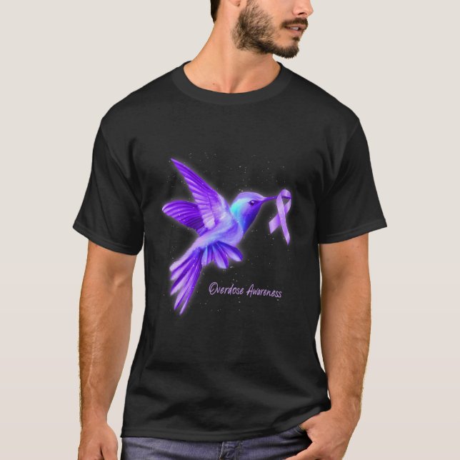 Hummingbird mit Lila Ribbon-Überdosierung Awarene T-Shirt (Vorderseite)