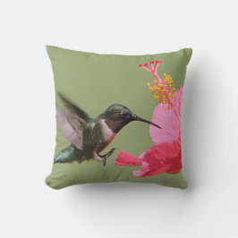 Hummingbird mit rosa Hibiskus Blume Kissen