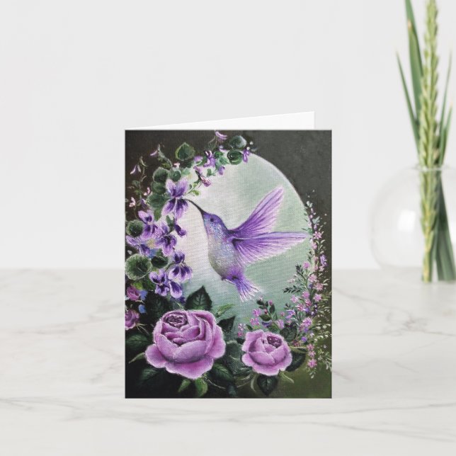 Hummingbird mit Rose-Grußkarte Karte (Vorderseite)