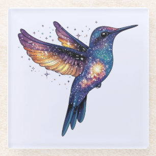 Hummingbird mit Sternenhimmel-Galaxy-Vogel Glasuntersetzer