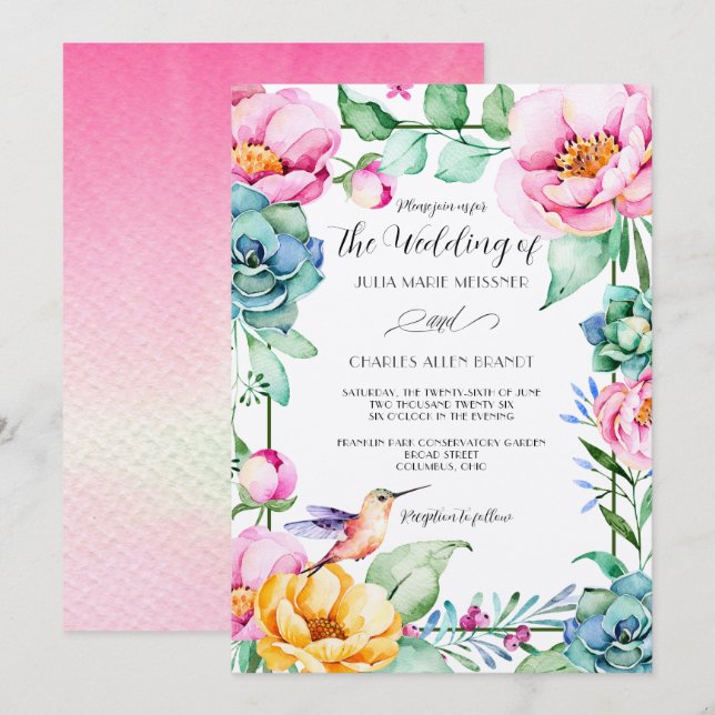 Hummingbird Motif Wedding Einladung (Vorne/Hinten)