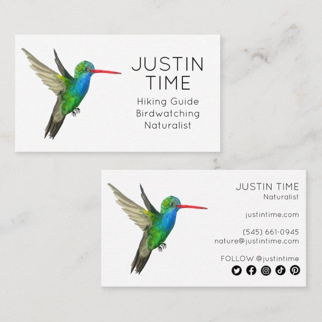 Hummingbird Naturalist Guide Vogelbeobachtung Wand Visitenkarte (Vorne/Hinten)