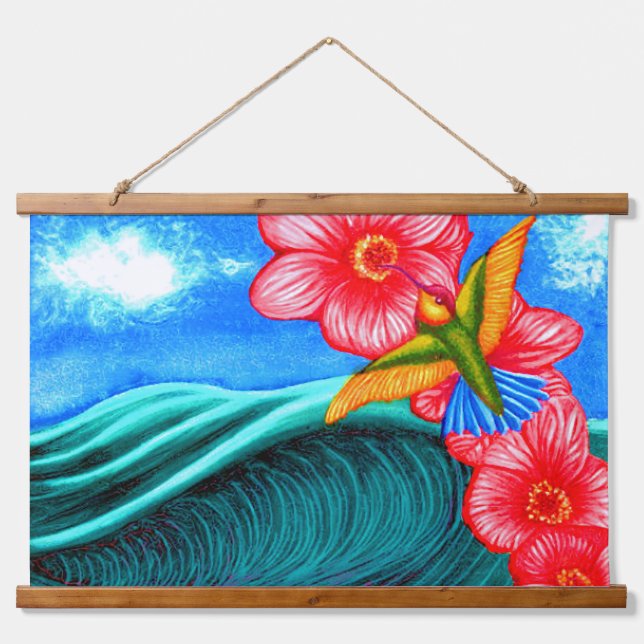 Hummingbird Ocean Wandteppich Mit Holzrahmen (Vorne)