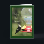 Hummingbird on Feeder 2596-customize any chance Karte<br><div class="desc">This card is perfect for anyone any age - simply change the words on the front and inside as you wish. To see matching and more cards, stamps, mousepads, and more gift items featuring hummingbirds, go to my BIRDS SECTION or type hummingbird in my searchbox near the top of my...</div>