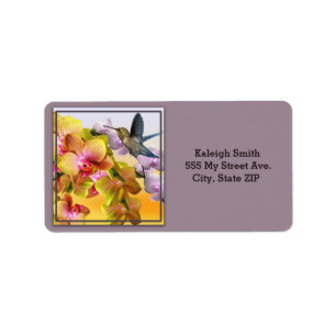 Hummingbird on Lilacs and Orchids on Purple Adressaufkleber