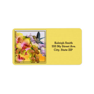Hummingbird on Lilacs and Orchids on Yellow Adressaufkleber