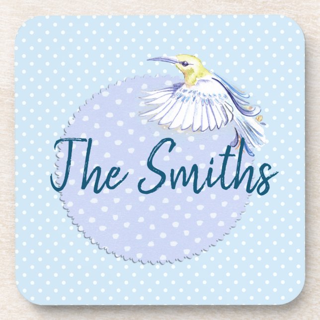 Hummingbird Patch über Polka Dots Getränkeuntersetzer (Vorderseite)