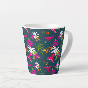 Hummingbird Pattern Pink Lila Aquamarin tropisch Milchtasse