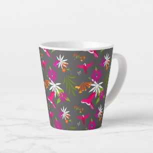 Hummingbird Pattern Pink Lila Grau tropisch Milchtasse