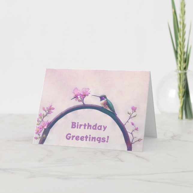 Hummingbird Pink Art Geburtstagskarte Karte (Vorderseite)