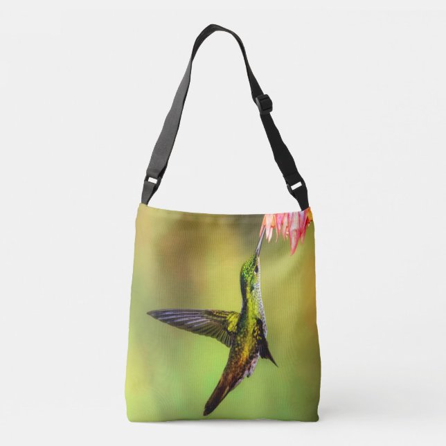 Hummingbird Pink Blume Bird Tragetaschen Mit Langen Trägern (Rückseite)