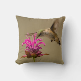 Hummingbird Pink Blume Grau Hintergrund Kissen