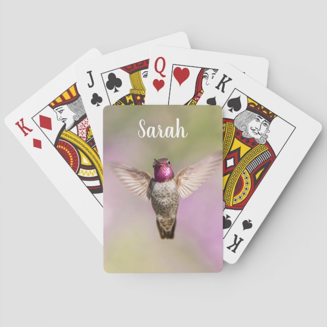 Hummingbird Pink und Lila Individuelle Name Spielkarten (Rückseite)