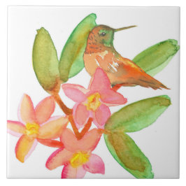 Hummingbird Plumeria Wasserfarbe Blume Fliese