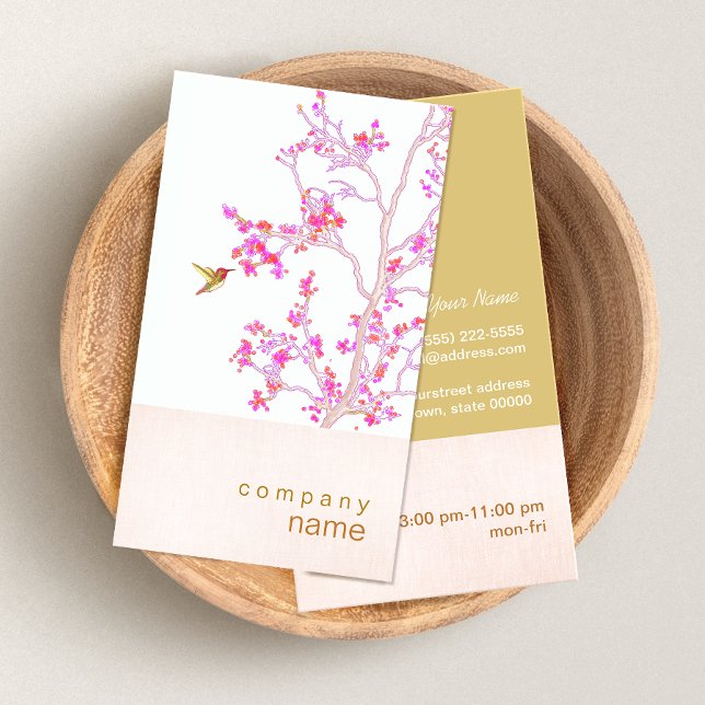 Hummingbird Pretty Pink Buds Branch Business Card Visitenkarte (Von Creator hochgeladen)