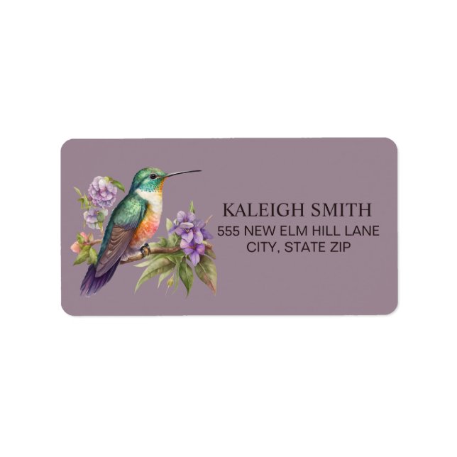 Hummingbird Purple Flowers Adresse Adressaufkleber (Vorne)