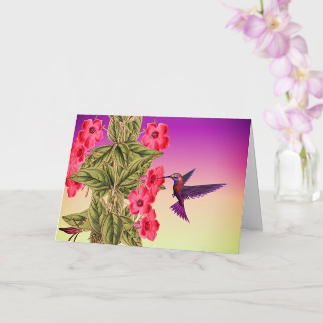 Hummingbird Red Blume Geburtstagskarte Karte (Orchidee)