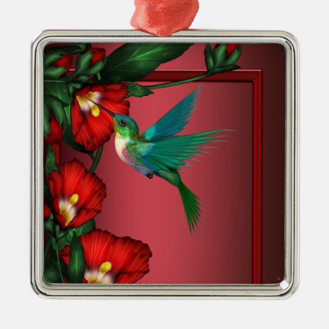 Hummingbird Red Hibiskus Ornament Aus Metall (Vorne)
