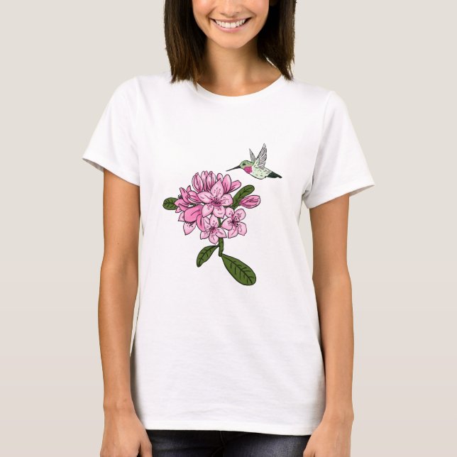 Hummingbird & Rhododendron Blume T - Shirt (Vorderseite)
