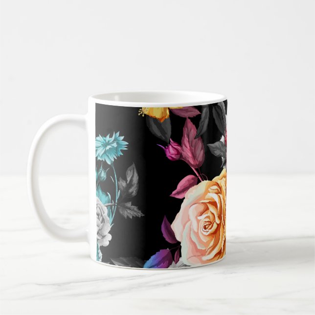 Hummingbird, Rose: Aquarellfarbener Hintergrund Kaffeetasse (Links)