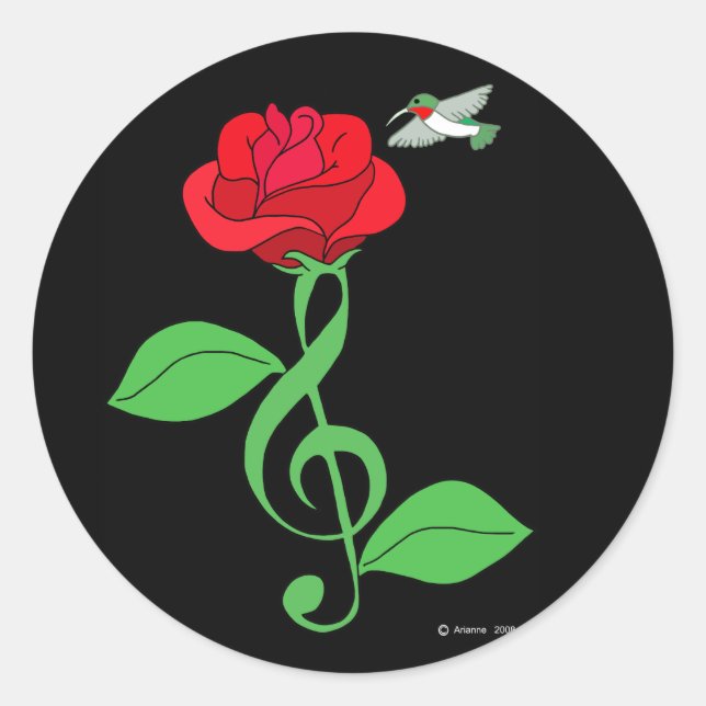 Hummingbird Rose Clef Runder Aufkleber (Vorderseite)