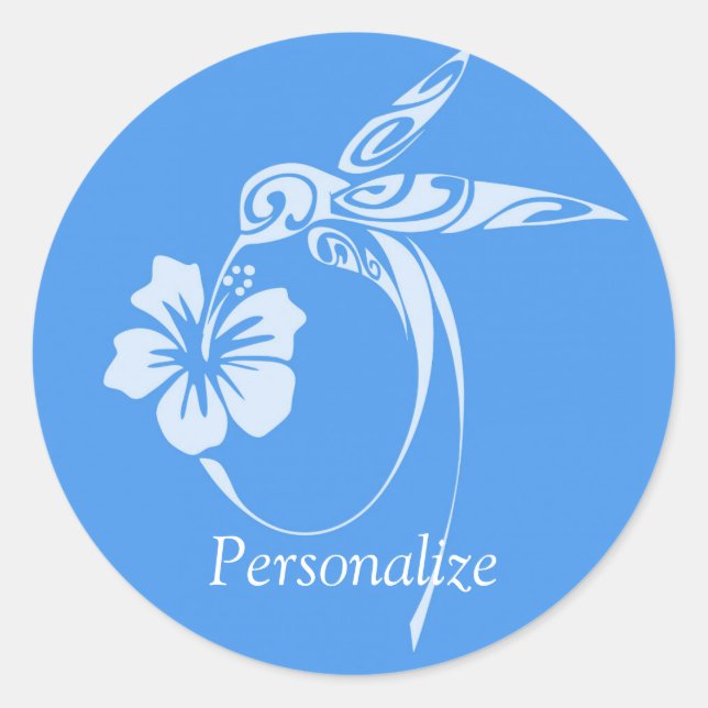 Hummingbird Simple & Elegant Blue & White Runder Aufkleber (Vorderseite)
