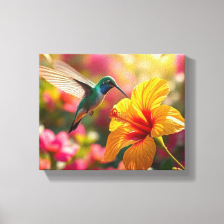 Hummingbird Sipping Nectar aus der Blume Leinwanddruck