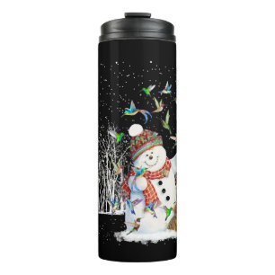Hummingbird Snowman Frohe Weihnachten Thermosbecher