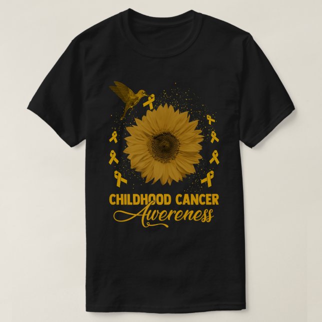 Hummingbird & Sonnenblumen Kinderkrebs-Bewusstsein T-Shirt (Design vorne)