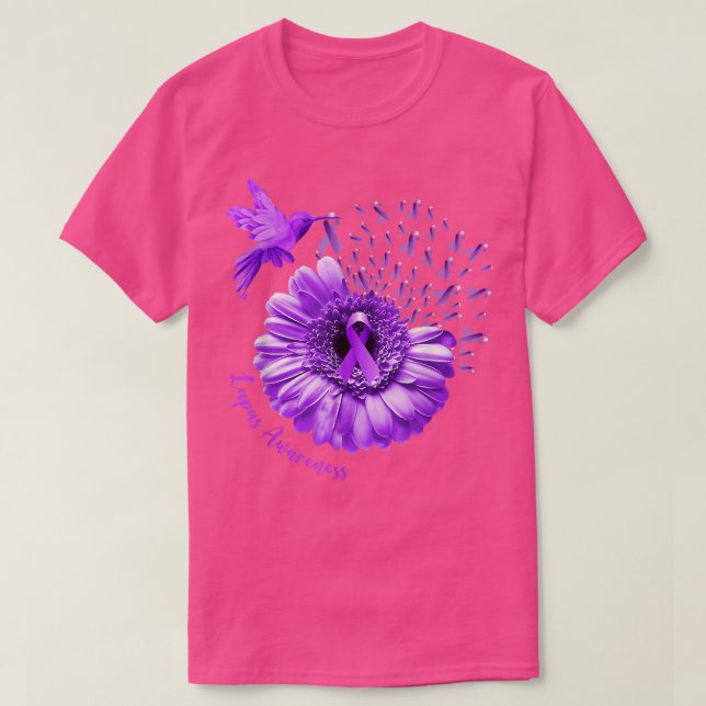 Hummingbird Sonnenblumen Lila Lupus Bewusstsein  T-Shirt (Design vorne)