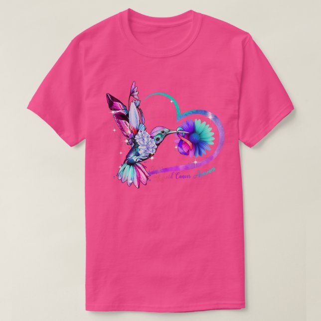Hummingbird Sonnenblumen Lila rosa Ribbon Schilddr T-Shirt (Design vorne)