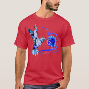 Hummingbird Sunflower Blue Ribbon Colon Cancer Awa T-Shirt