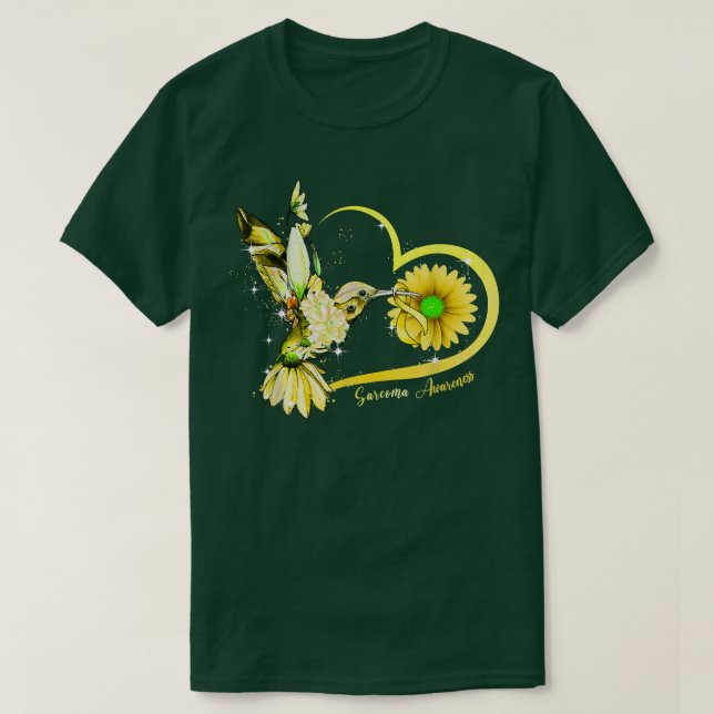 Hummingbird Sunflower Heart Yellow Ribbon Sarcoma  T-Shirt (Design vorne)