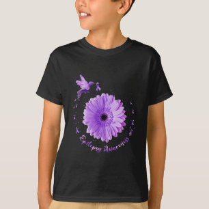 Hummingbird Sunflower Lila Ribbon Epilepsy Aware T-Shirt