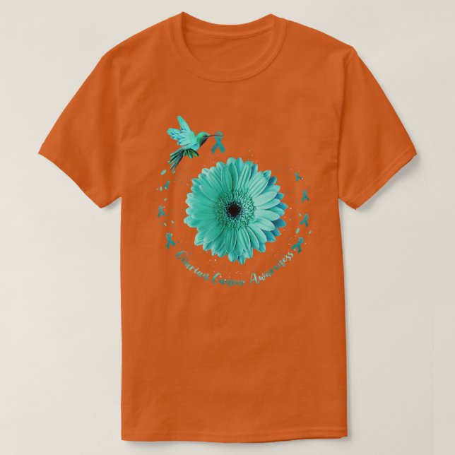 Hummingbird Sunflower Teal Ribbon Ovarian Cancer A T-Shirt (Design vorne)
