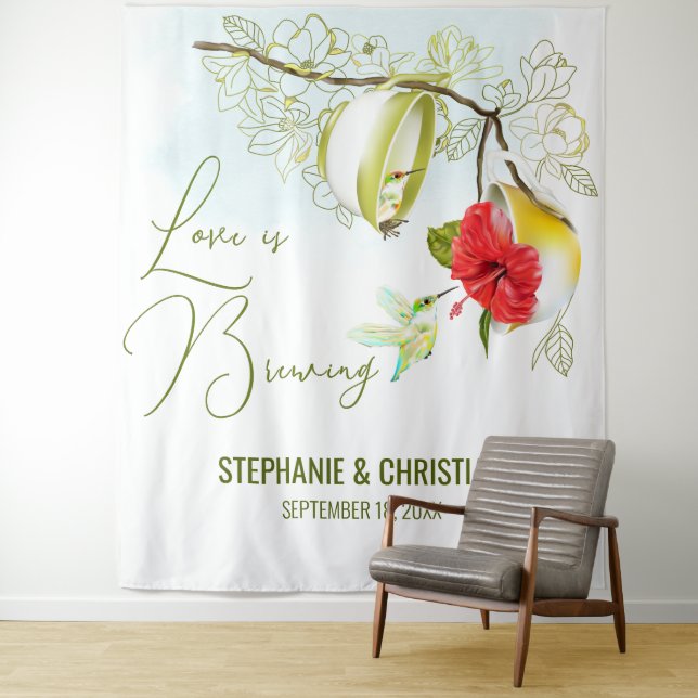 Hummingbird Tea Party Brautparty Hintergrund Wandteppich (Beispiel)