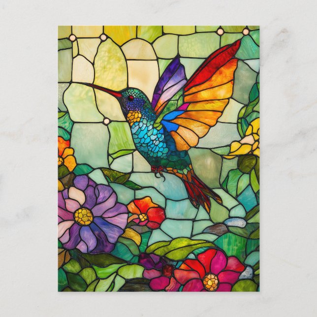 Hummingbird Tiffany-Style Window Feiertagspostkarte (Vorderseite)