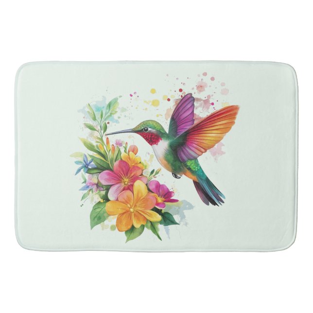 Hummingbird Tropische Blume Badematte (Vorderseite)