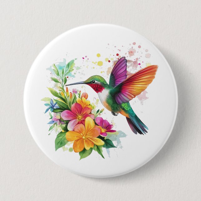 Hummingbird Tropische Blume Button (Vorderseite)