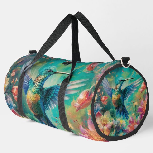 Hummingbird Tropische Blume Duffle Bag (Linke Ecke)