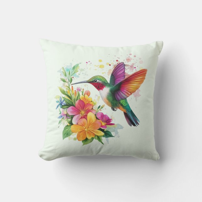 Hummingbird Tropische Blume Kissen (Vorderseite)