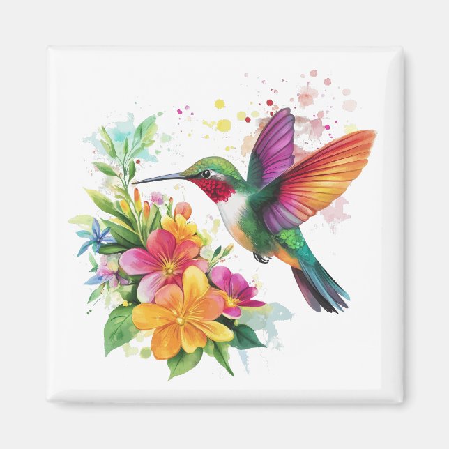 Hummingbird Tropische Blume Magnet (Vorne)