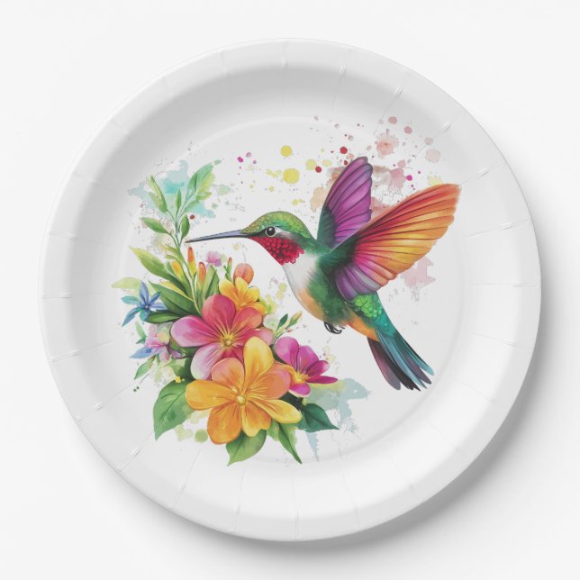 Hummingbird Tropische Blume Pappteller (Vorderseite)
