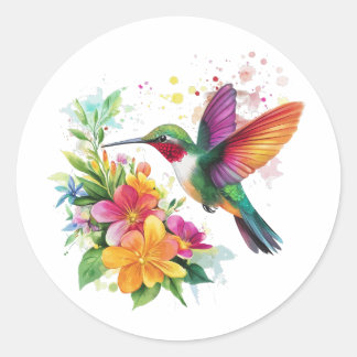 Hummingbird Tropische Blume Runder Aufkleber